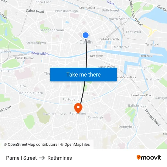 Parnell Street to Rathmines map
