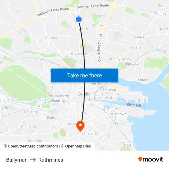 Ballymun to Rathmines map