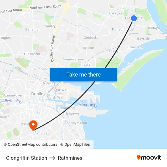 Clongriffin Station to Rathmines map