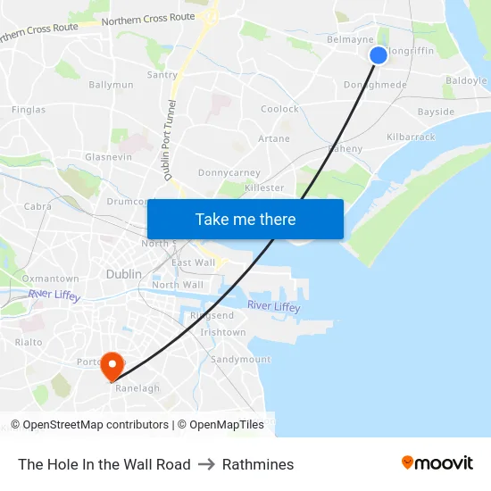 The Hole In the Wall Road to Rathmines map