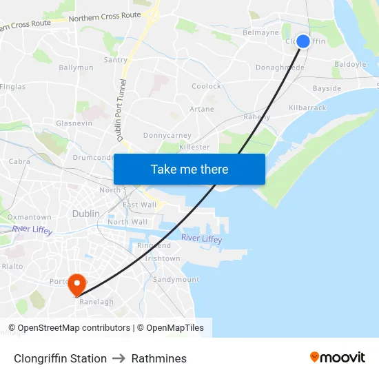 Clongriffin Station to Rathmines map