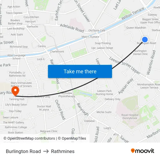 Burlington Road to Rathmines map