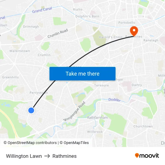 Willington Lawn to Rathmines map
