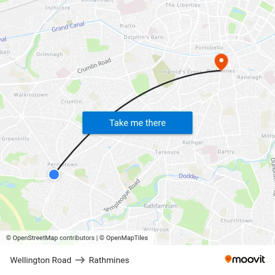 Wellington Road to Rathmines map