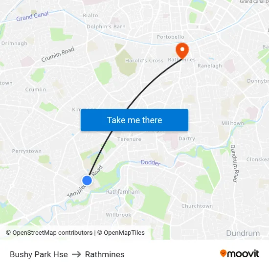 Bushy Park Hse to Rathmines map