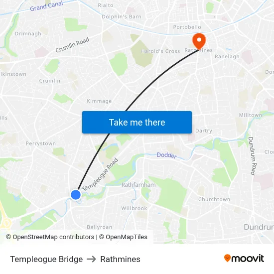 Templeogue Bridge to Rathmines map