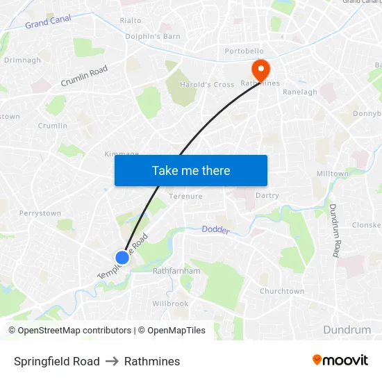 Springfield Road to Rathmines map