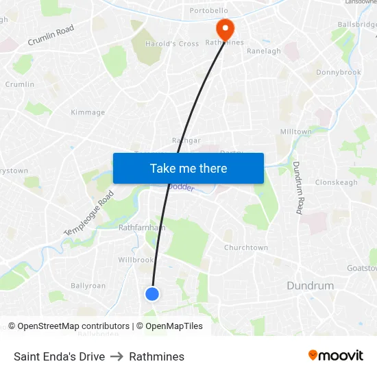 Saint Enda's Drive to Rathmines map
