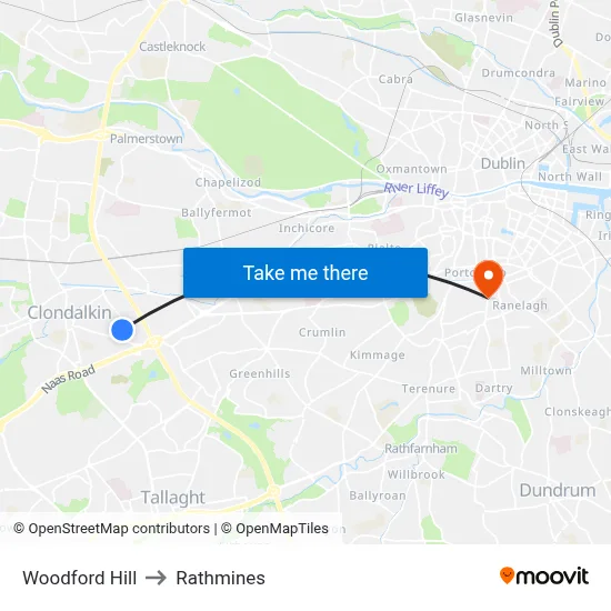 Woodford Hill to Rathmines map
