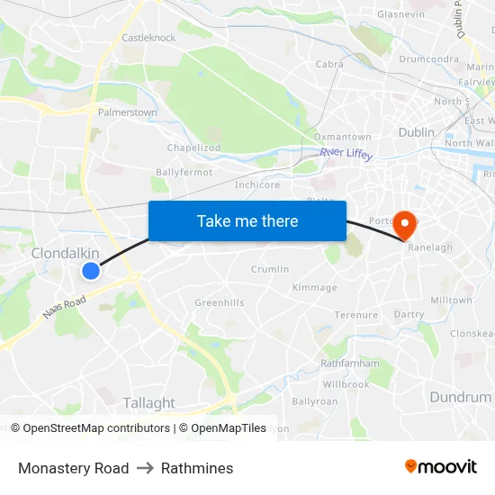 Monastery Road to Rathmines map