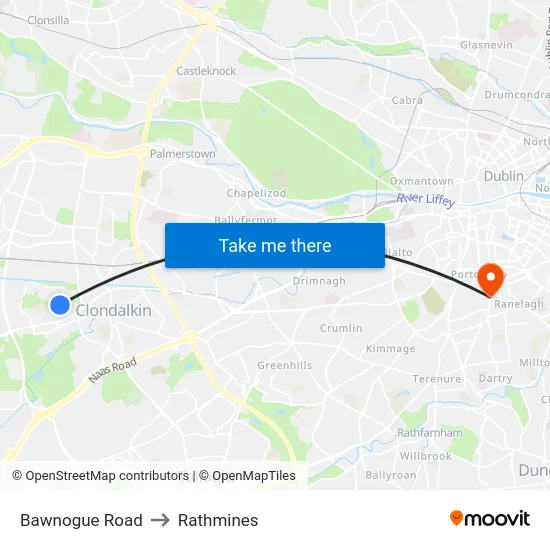 Bawnogue Road to Rathmines map