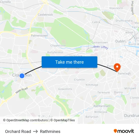 Orchard Road to Rathmines map
