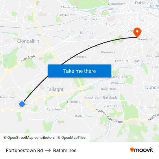 Fortunestown Rd to Rathmines map