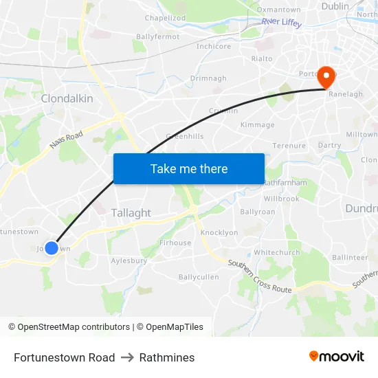 Fortunestown Road to Rathmines map