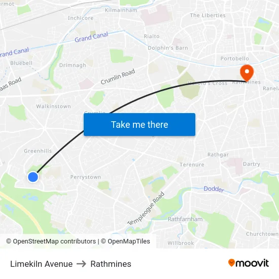 Limekiln Avenue to Rathmines map