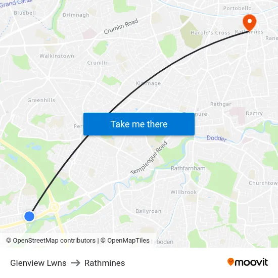 Glenview Lwns to Rathmines map