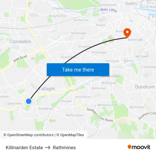 Killinarden Estate to Rathmines map