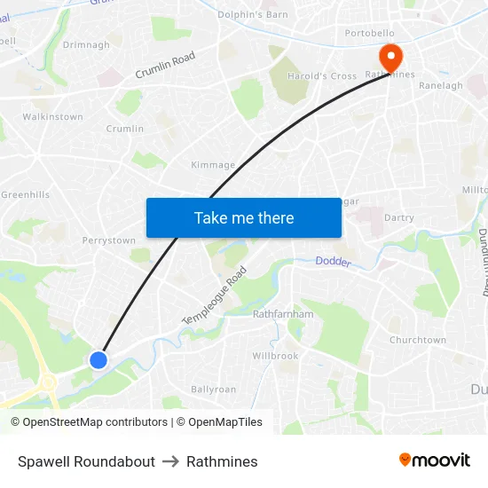 Spawell Roundabout to Rathmines map
