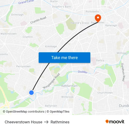 Cheeverstown House to Rathmines map