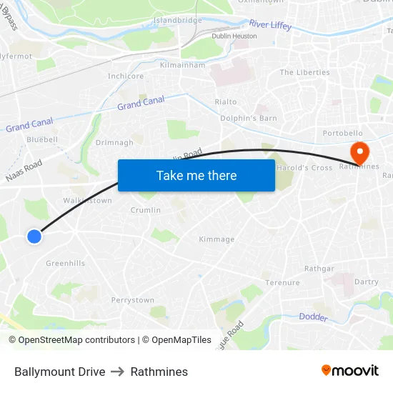 Ballymount Drive to Rathmines map