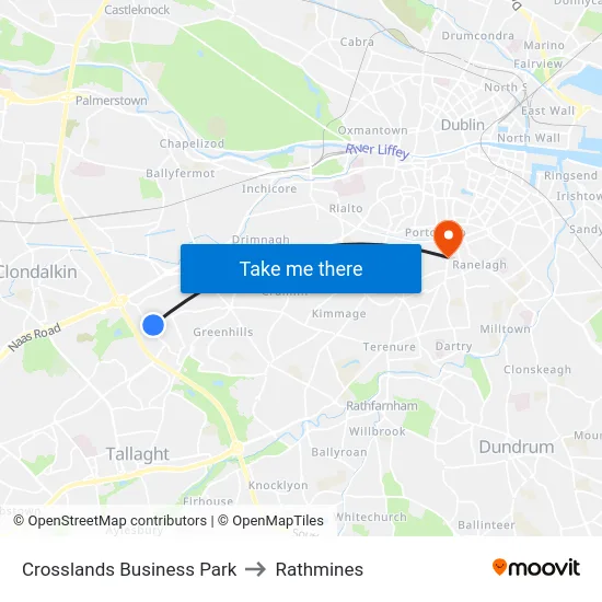 Crosslands Business Park to Rathmines map