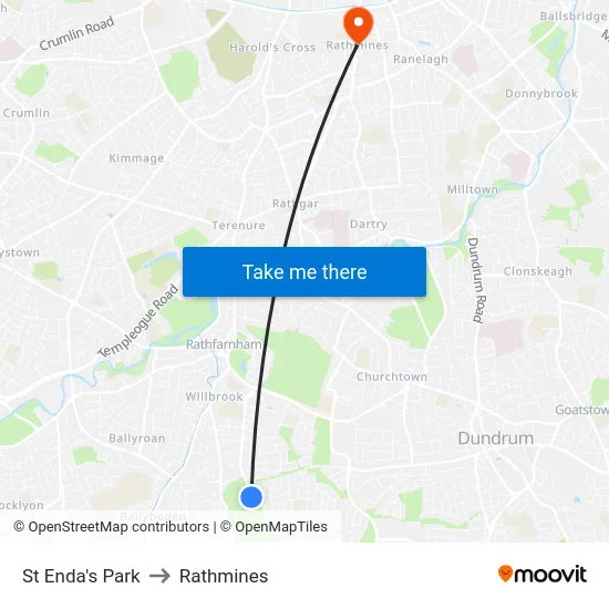 St Enda's Park to Rathmines map