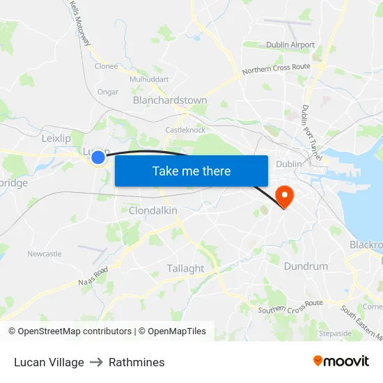 Lucan Village to Rathmines map