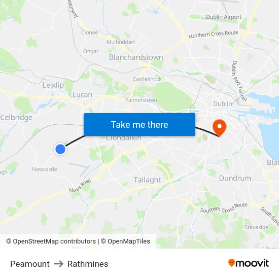 Peamount to Rathmines map