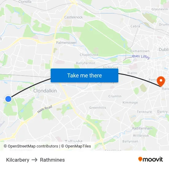 Kilcarbery to Rathmines map