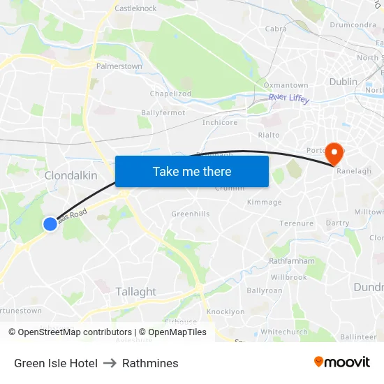 Green Isle Hotel to Rathmines map