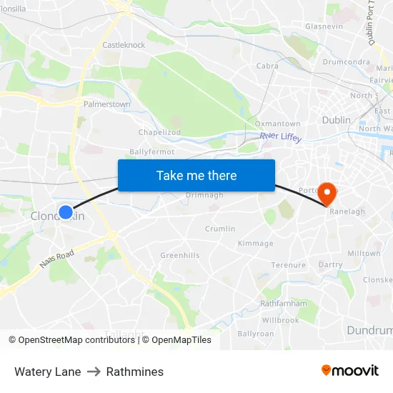 Watery Lane to Rathmines map