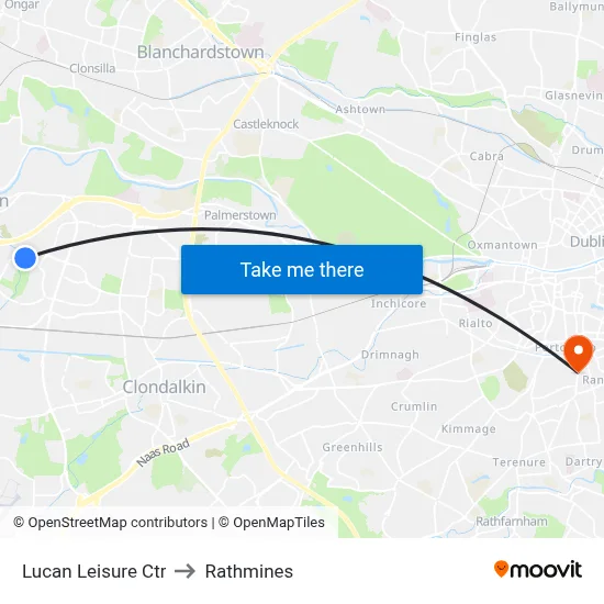 Lucan Leisure Ctr to Rathmines map