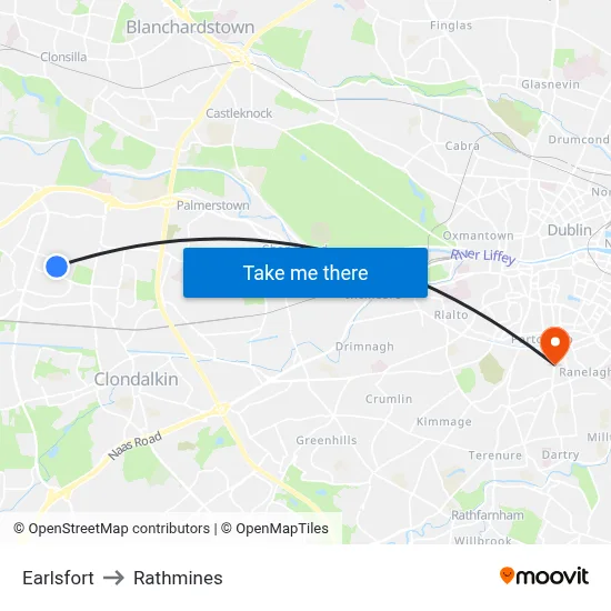 Earlsfort to Rathmines map