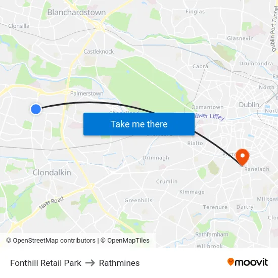 Fonthill Retail Park to Rathmines map