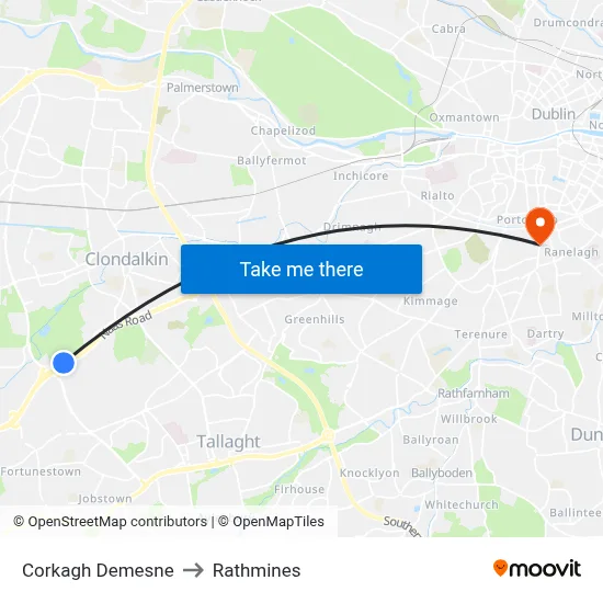 Corkagh Demesne to Rathmines map