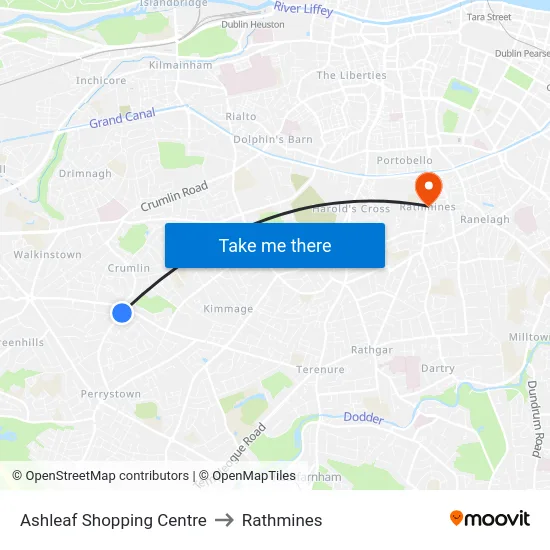 Ashleaf Shopping Centre to Rathmines map