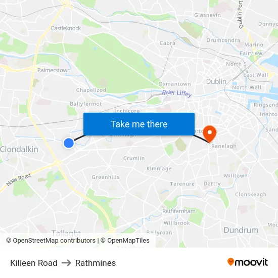 Killeen Road to Rathmines map