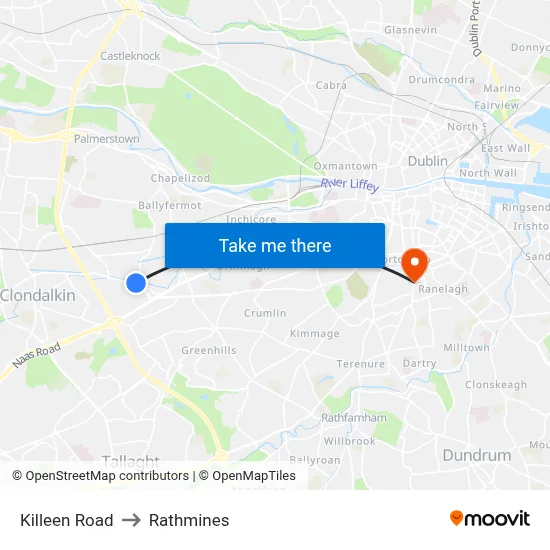 Killeen Road to Rathmines map