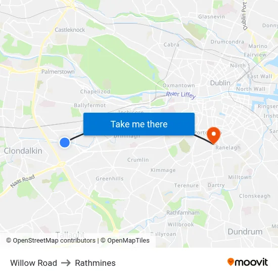 Willow Road to Rathmines map