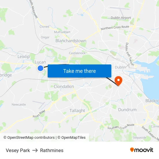 Vesey Park to Rathmines map
