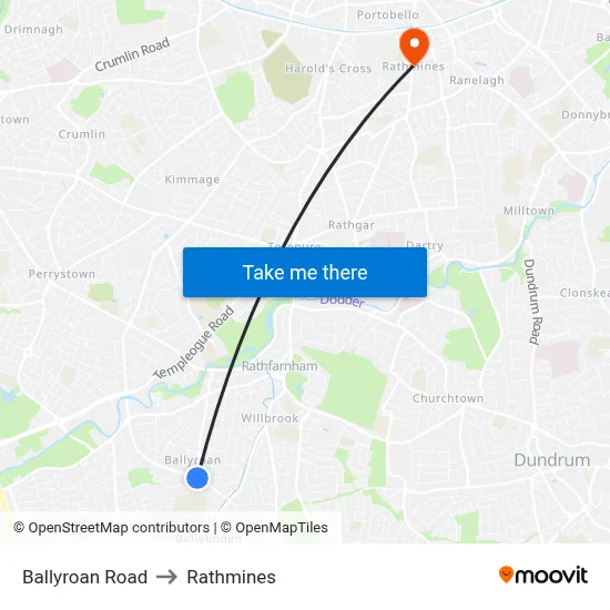Ballyroan Road to Rathmines map