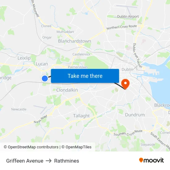 Griffeen Avenue to Rathmines map