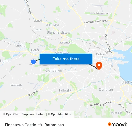 Finnstown Castle to Rathmines map