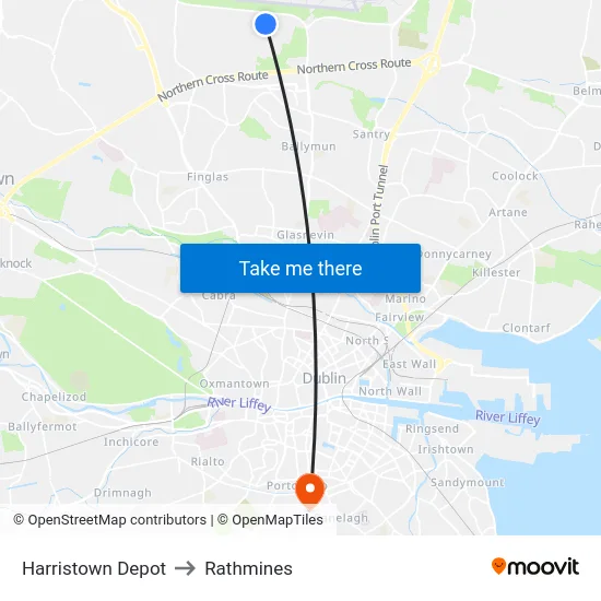 Harristown Depot to Rathmines map