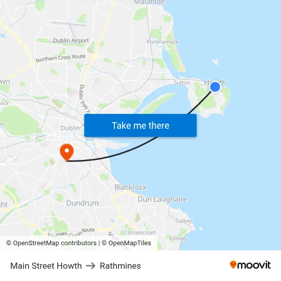 Main Street Howth to Rathmines map