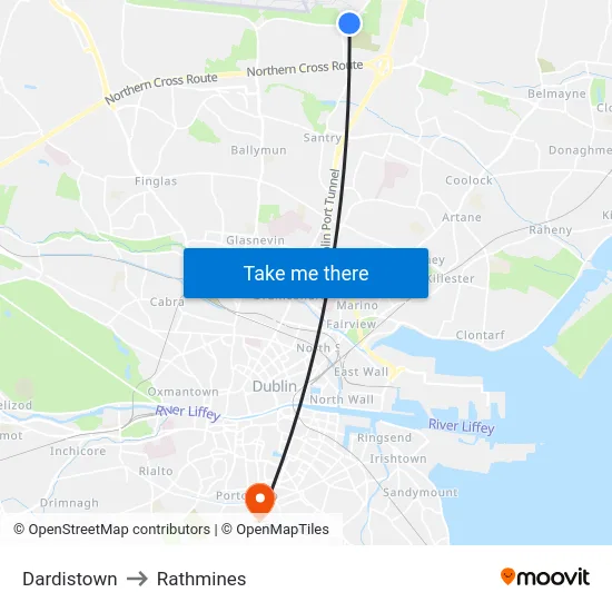 Dardistown to Rathmines map