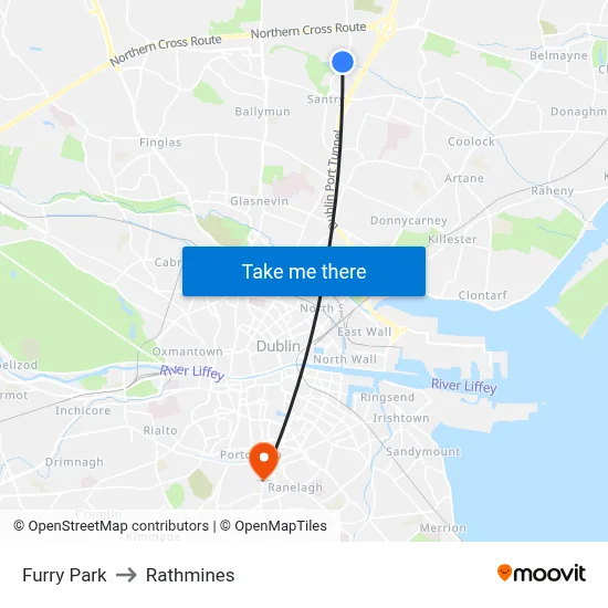 Furry Park to Rathmines map
