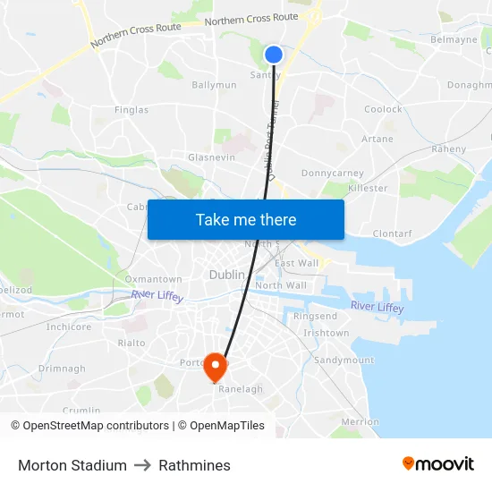Morton Stadium to Rathmines map