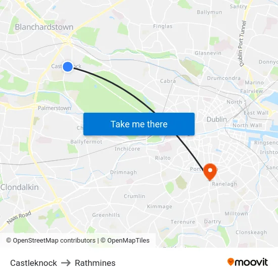 Castleknock to Rathmines map