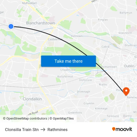Clonsilla Train Stn to Rathmines map